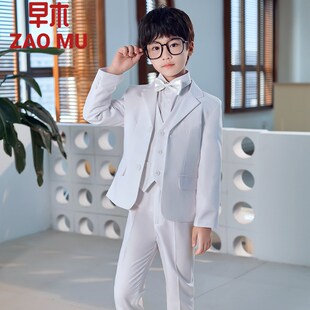 男童主持人西装套装礼服钢琴演出服白色小西服诗朗诵正装花童英伦