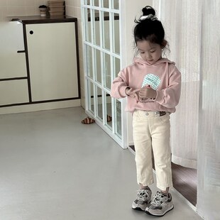 黑色烟管裤牛仔裤女童秋季2024新款高腰九分裤窄版直筒裤子童装潮