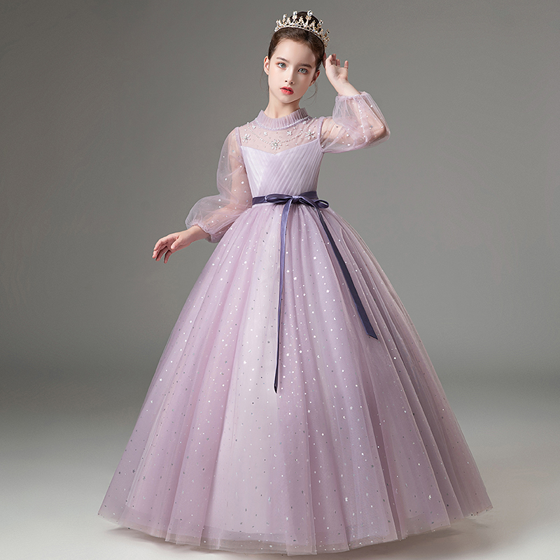 儿童礼服长袖女童花童婚纱生日公主裙小女孩主持人钢琴演出服秋冬
