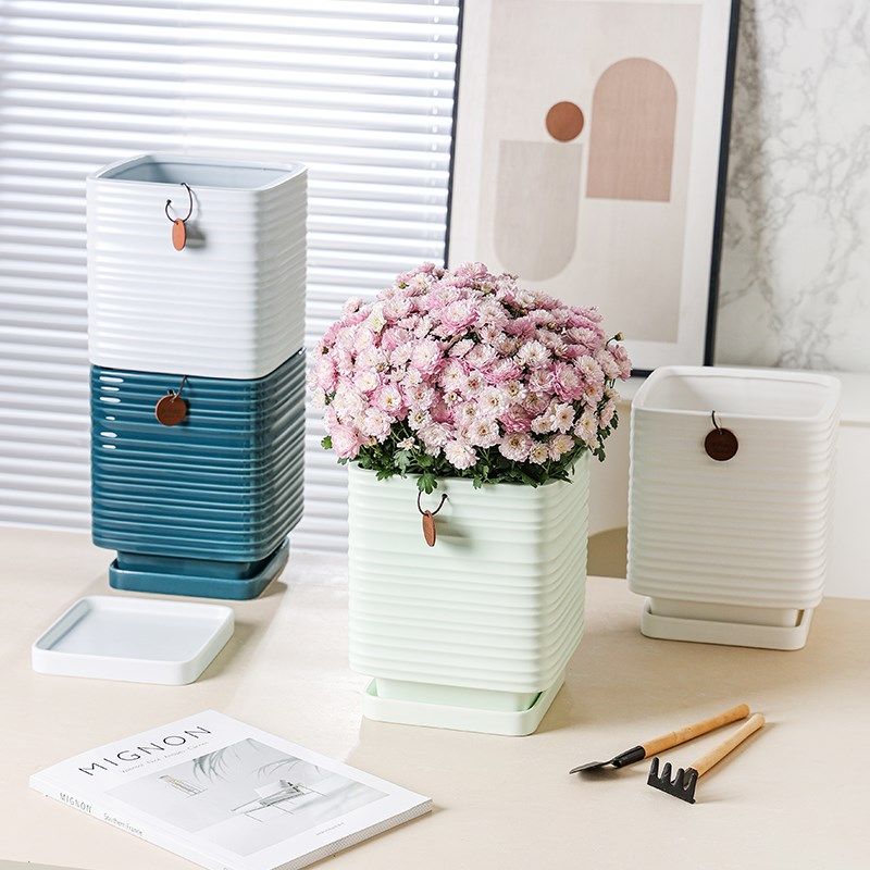 北欧简约陶瓷花盆高级感方形家用客厅绿萝蝴蝶兰盆景带托大号创意,鲜花速递/花卉仿真/绿植园艺,花盆,淘宝优惠券,粉丝福利购,淘宝优惠卷