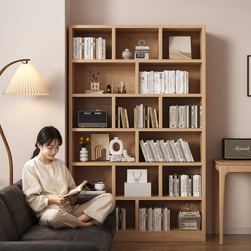 书架落地置物架实木一体靠墙书柜格子自由组合简易家用客厅储物柜