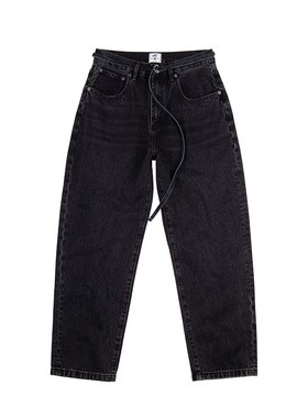 IDLT 宽松锥形 12.8OZ重磅可调节腰带牛仔裤黑色水洗男复古潮1991