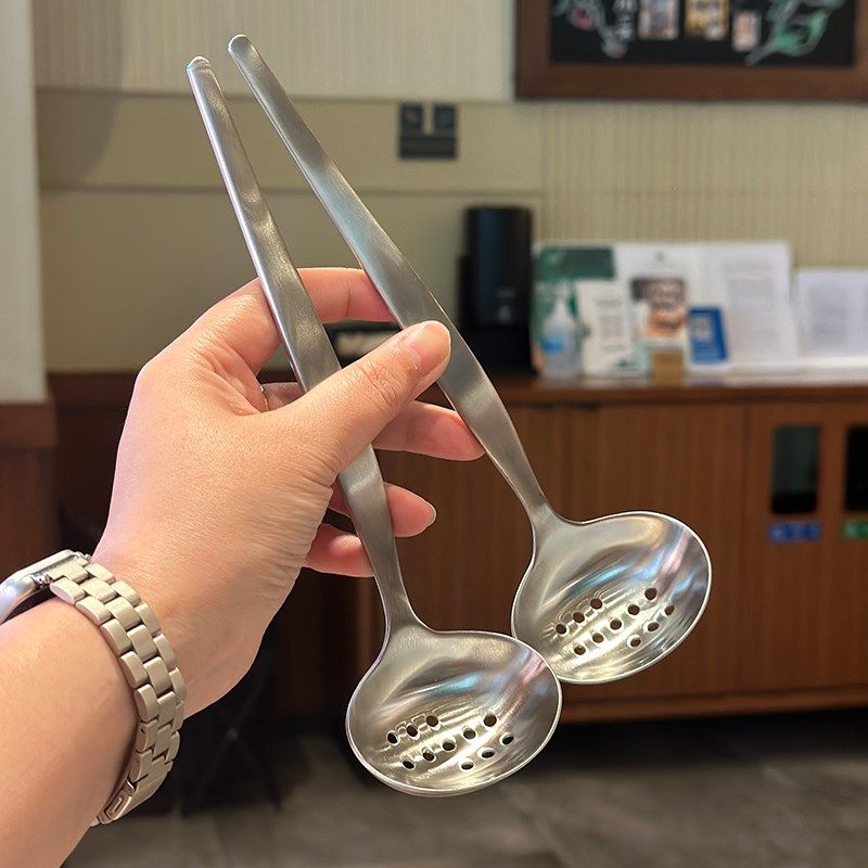 日式分餐小漏勺!1810不锈钢家用桌面勺子拉面火锅漏勺过滤捞丸子