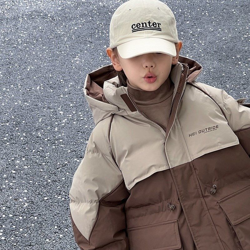 越也童装男童羽绒服撞色工装风休闲户外儿童保暖外套冬季新品洋气