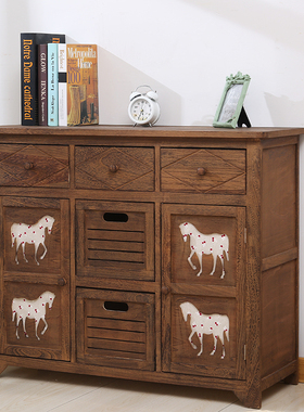 田园床头柜大号收纳柜马门柜子储物柜碳化收纳斗柜玄关柜客厅柜子