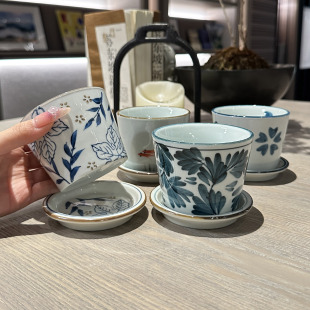 陶瓷猪口杯带盖杯垫圆形小碟子麦片小食杯 老板娘家里自用 日式