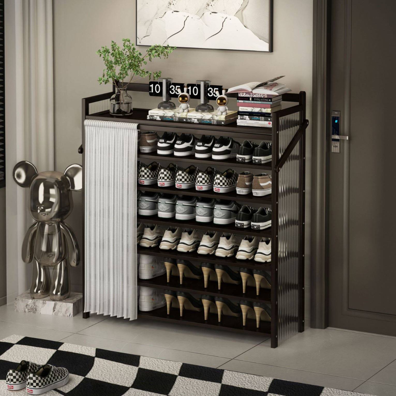 竹山下免安装鞋架折叠简易多功能收纳玄关鞋柜入户防尘置物架家用