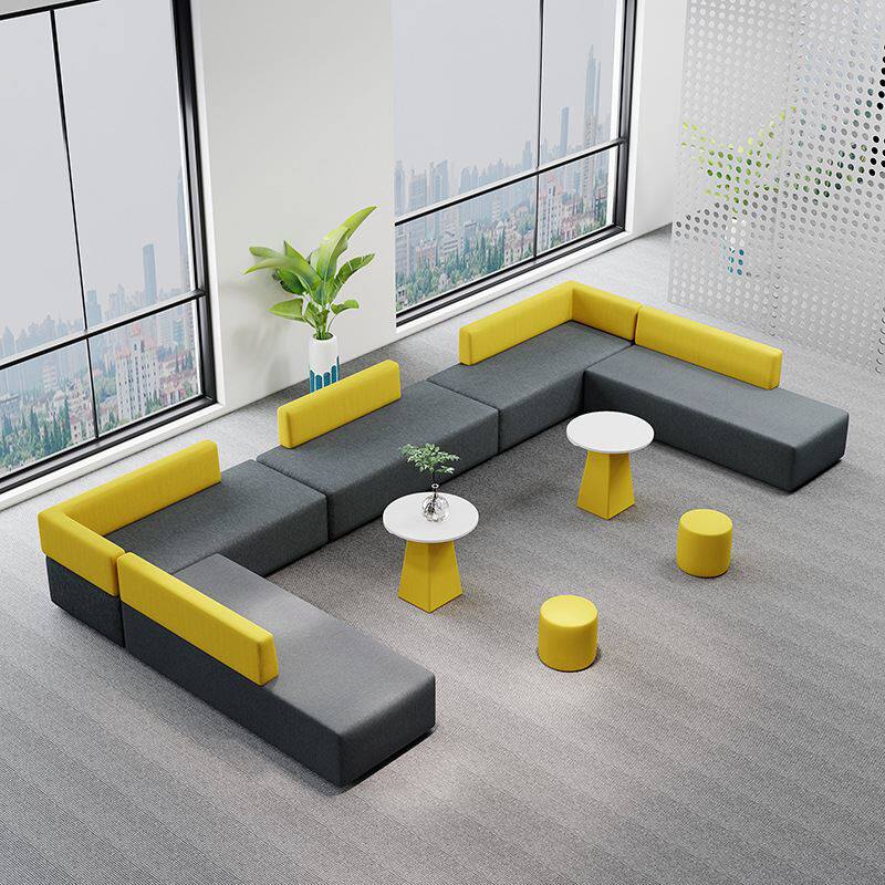 办公室休闲沙发休息区等候接待培训机构简约现代商务转角卡座