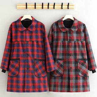 大码加厚棉布加绒长袖罩衣女耐磨耐脏工作服厨房家用围裙外套冬季