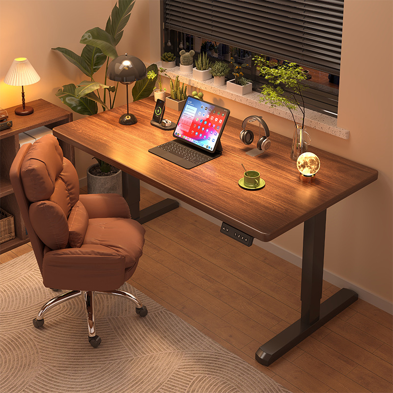 实木电动升降桌电脑桌子家用升降桌腿胡桃木电竞桌办公书桌工作台