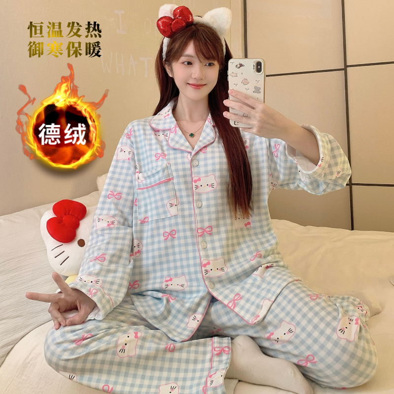 【猫猫甄选】 2025睡衣女秋冬加厚舒棉绒长袖长裤德绒家居服D5
