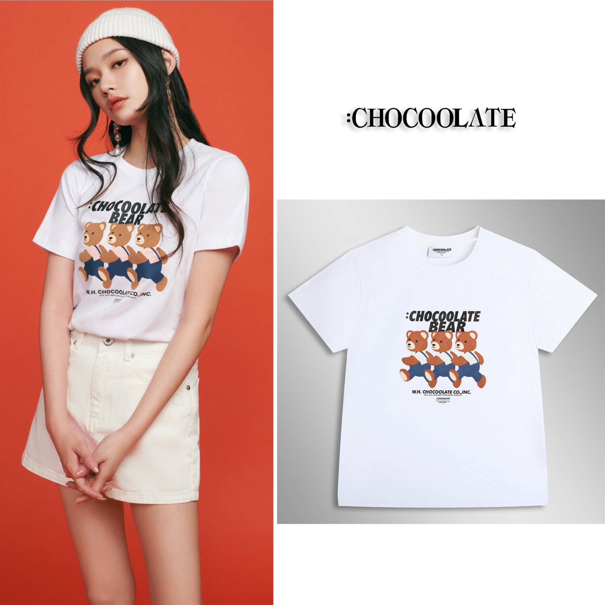 【WY】：CHOCOOLATE林允同款 卡通小熊印花圆领T恤1226200