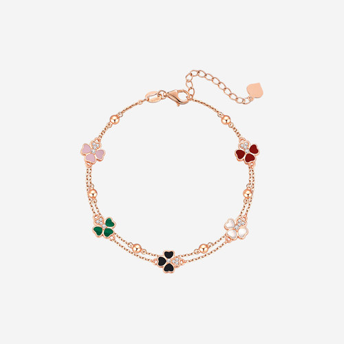 纯银双层五花四叶草手链女精致