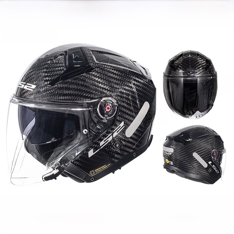 Ls2碳纤维半头盔摩托车头盔双镜头男女四季冬季电动车三季度装603