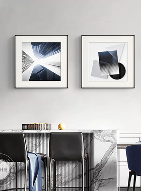 苍穹 现代装饰画蓝色抽象建筑客厅挂画极简高级感卧室画