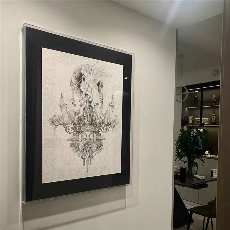 高档透明亚克力油画框版画立体作品展示盒工厂定制画框相框罩挂墙