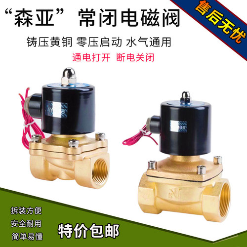 森亚SENYA常闭水阀电磁阀2w-025-082w-040-10 2w-160-15铜阀铝线
