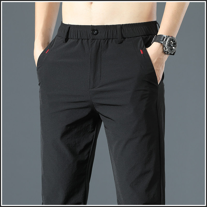 休闲裤男士宽松紧腰弹力直筒长裤子夏季薄款秋季黑色西装裤春秋款