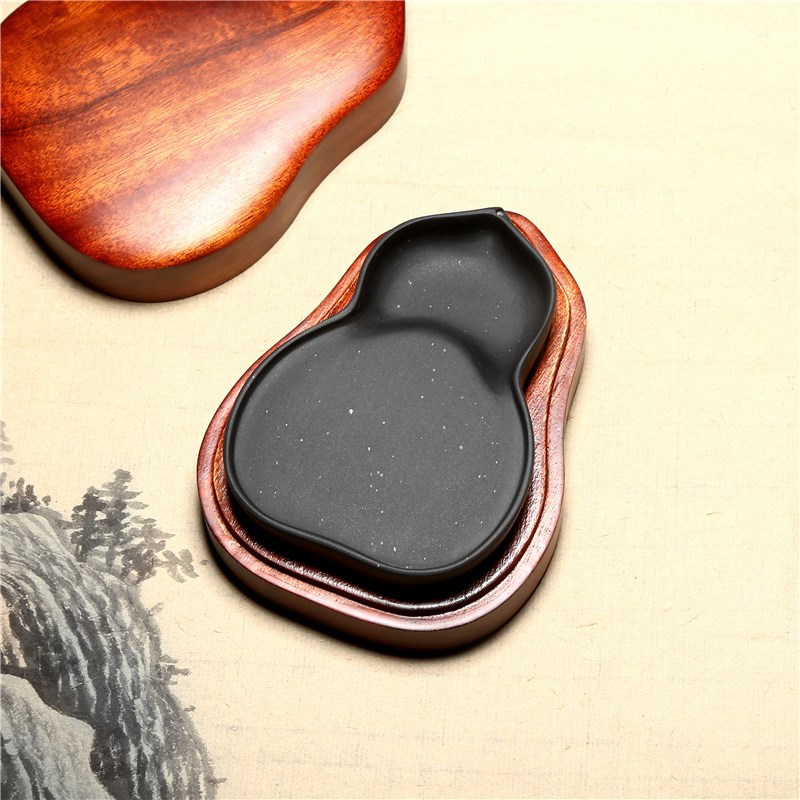 金星歙砚 福禄 砚台书法专用文房四宝小楷可磨墨原石便携葫芦墨盒