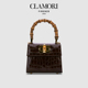 CLAMORI手工竹节包意大利红棕色大鳄鱼纹小牛皮复古单肩斜挎手提