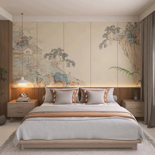 宋氏美学电视墙板酒店宾馆民宿卧室床头护墙板山水画办公室碳晶板