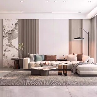 竹木纤维集成墙板客厅电视背景装饰现代沙发卧室定制碳晶板护墙板