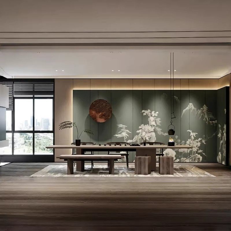 新中式硬包背景墙客厅沙发装饰墙复古茶室墙板棋牌室碳晶板护墙板,基础建材,集成板,淘宝优惠券,粉丝福利购,淘宝优惠卷