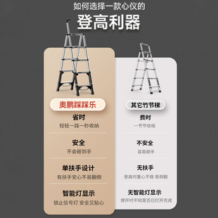 奥鹏踩踩乐梯子伸缩室内铝合金加厚升降字梯