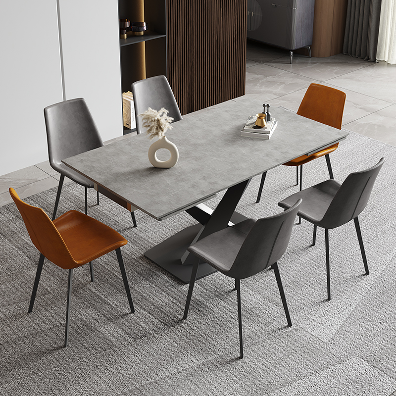 意式可伸缩岩板餐桌椅极简家用现代小户型吃饭桌子长方形