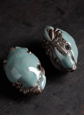 小螃蟹陶瓷茶宠哥窑手工把玩螃蟹养茶玩创意茶台茶桌装饰品