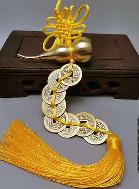 22兔年六顺帝铜铃铛八顺帝铜葫芦五黄二黑挂件中式化家居饰品