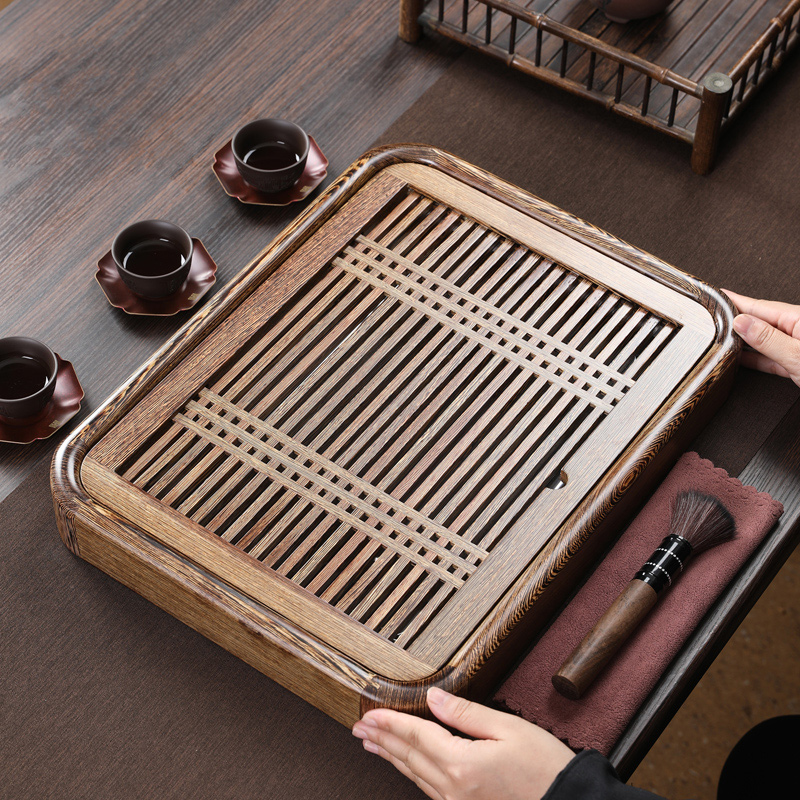 鸡翅木茶盘家用功夫茶台花梨木大号排水式茶具茶海托盘茶水盘