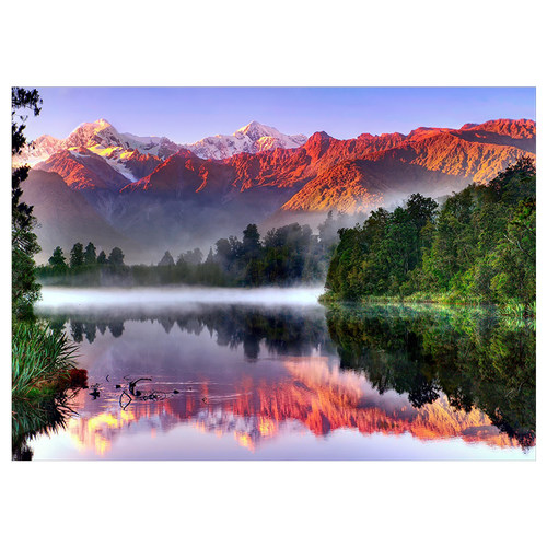 晚霞火烧云湖面倒映山峰风景客厅卧室房间挂画壁画无框画装饰画