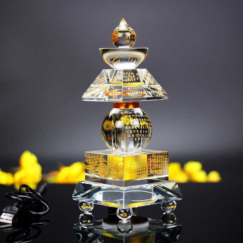 水晶舍利塔密封五轮塔中号装舍利子的塔宝箧印陀罗尼塔木发光底座