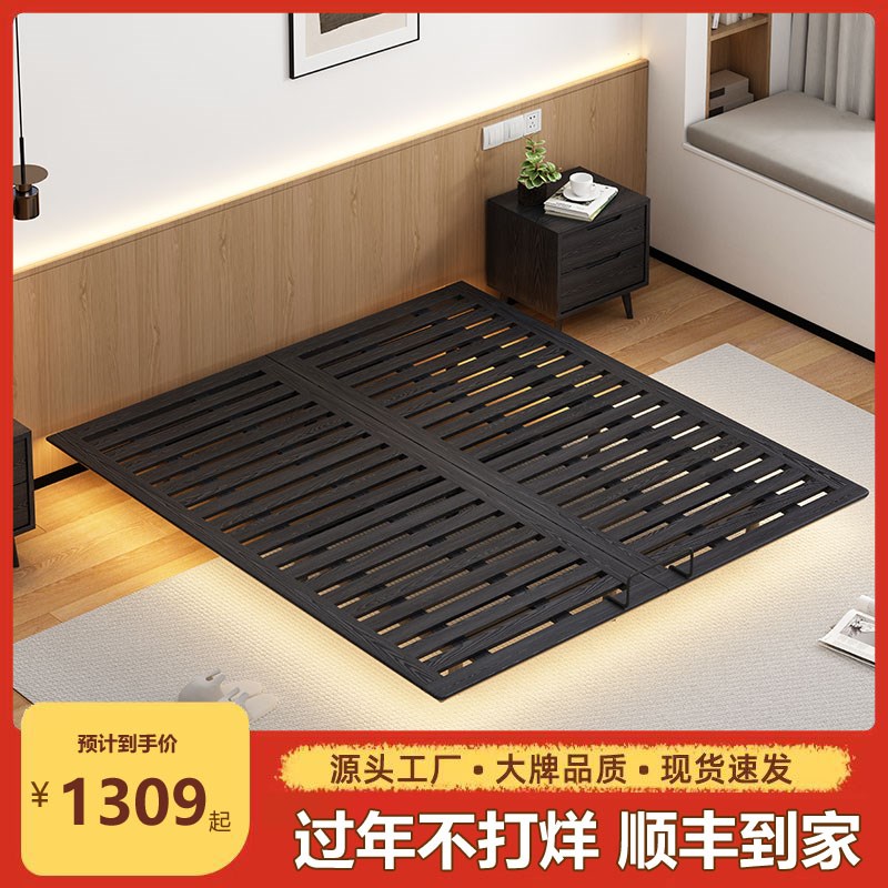 无床头悬浮床白蜡木全实木齐边床1.m意式现代橡木排骨架卧