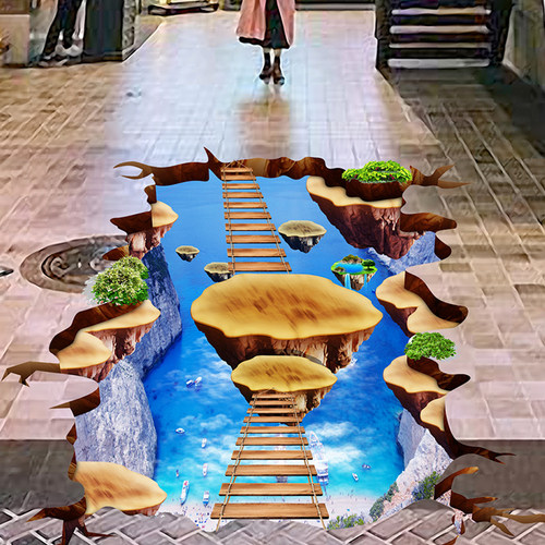 d地惊险桥海底装饰商场广场店活动创意防水耐磨自粘立体墙