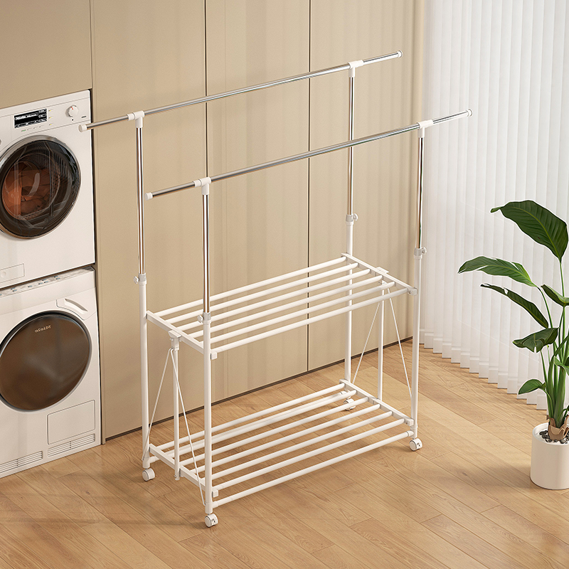 晾衣架落地家用室内阳台免安装折叠晒衣架可移动杆伸缩衣帽架子