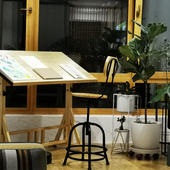 实木书法桌绘画工作台设计师书桌色绘画桌斜式 画画桌