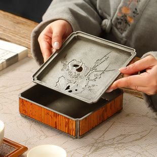 梅妃竹古锡壶承干泡台蓄水底座家用建水茶承茶盘托盘功夫茶具 中式