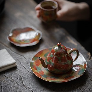 手绘莫奈油画圆满壶泡茶壶家用带过滤泡茶壶不烫手小茶壶功夫茶具