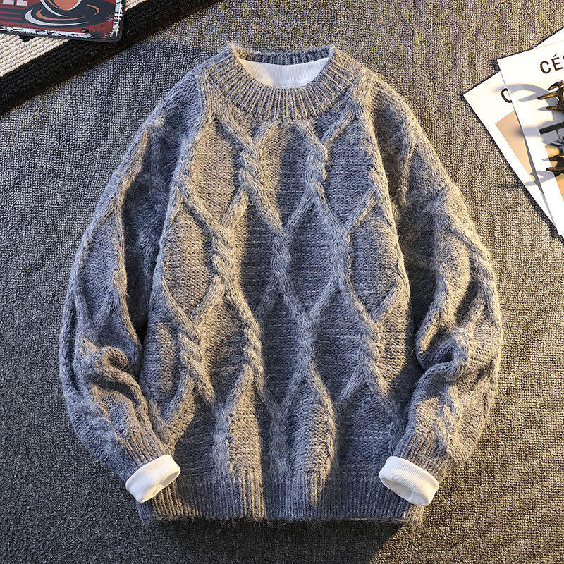 高级感毛衣男士秋冬季加厚青少年针织衫宽松套头打底羊毛衫外套男
