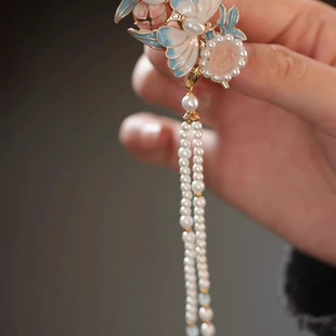 蝶恋花发夹精致小边夹侧边超仙气质清新粉蓝色头发夹子古风汉服女