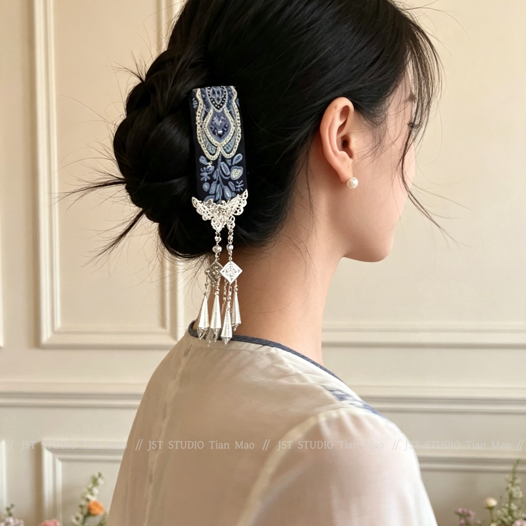 城南古谣民族风银色蝴蝶流苏发夹图片