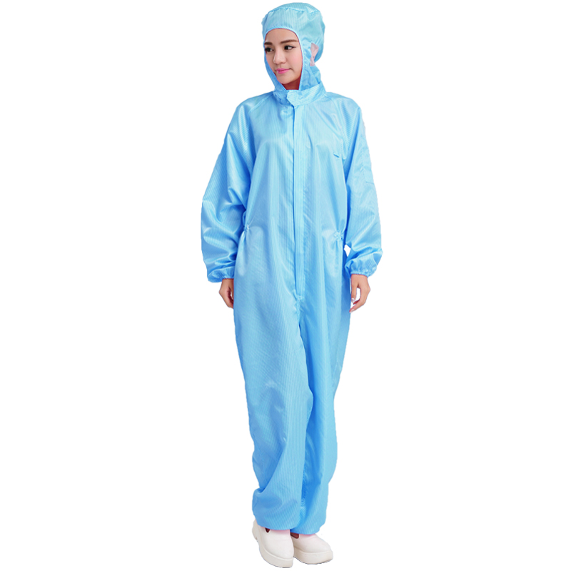 QCFH防静电带帽连体服全身白色车间无尘防护男洁净喷漆沙疗工作服