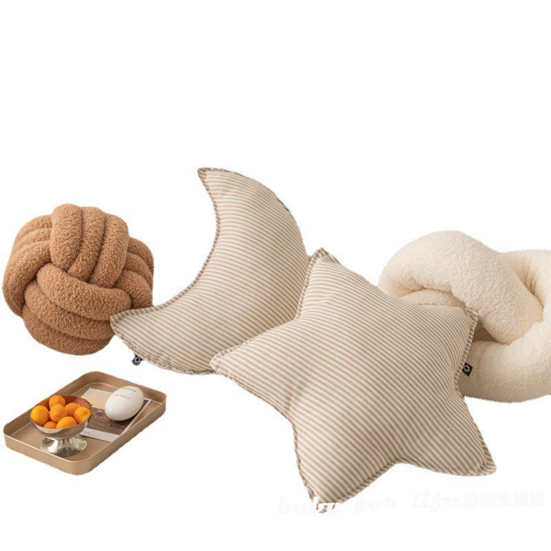 in风棉麻条纹星星月亮云朵靠枕家居沙发靠垫抱枕儿童房拍照道具