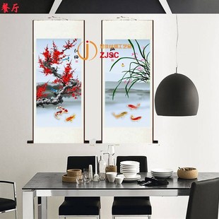 丝绸卷轴画梅兰竹菊挂画客厅沙发背景装饰画鸟画四条屏壁画