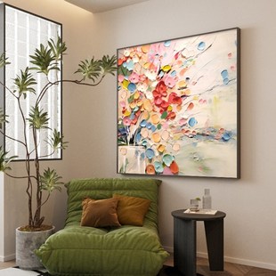 现代客厅装 饰画正方形抽象肌理感挂画卧室背景墙壁画卉