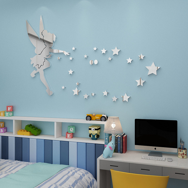 小仙女镜面立体墙卧室温馨床头墙面装饰卡通纸