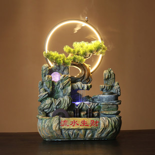 假山流水生财鱼缸循环喷泉办公室桌面创意装饰招财业送礼品