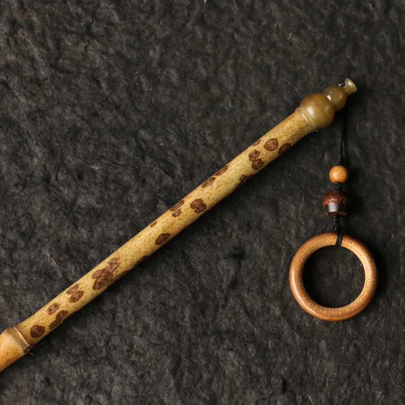 湖南九嶷山梅鹿竹老料苏工精工制作牛角镶嵌教鞭文玩棍戒尺竹器